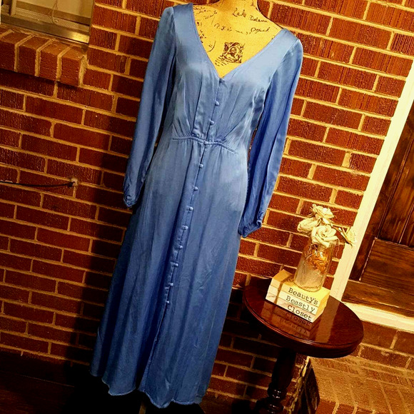 Free People Dresses & Skirts - Free People Later Days Strappy V Back Midi Dress Slip Satin Maiden Boho 8 NWT